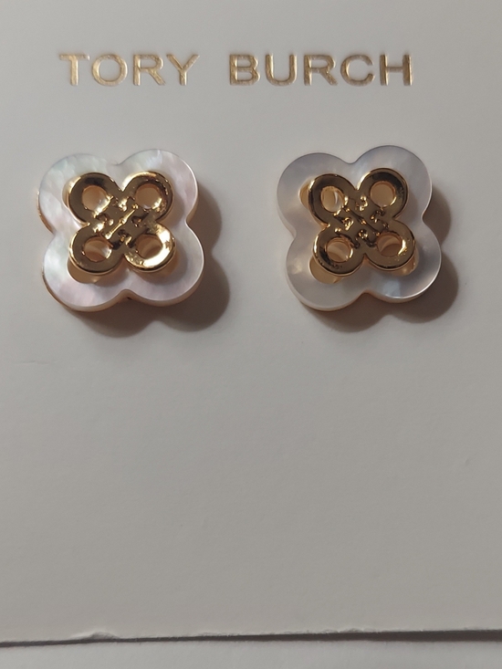 Tory Burch Jewelry - Tory Burch Mother-of-Pearl and Gold Logo Stud Earrings
